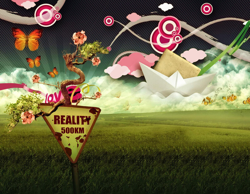 Reality sign in a surreal landscape