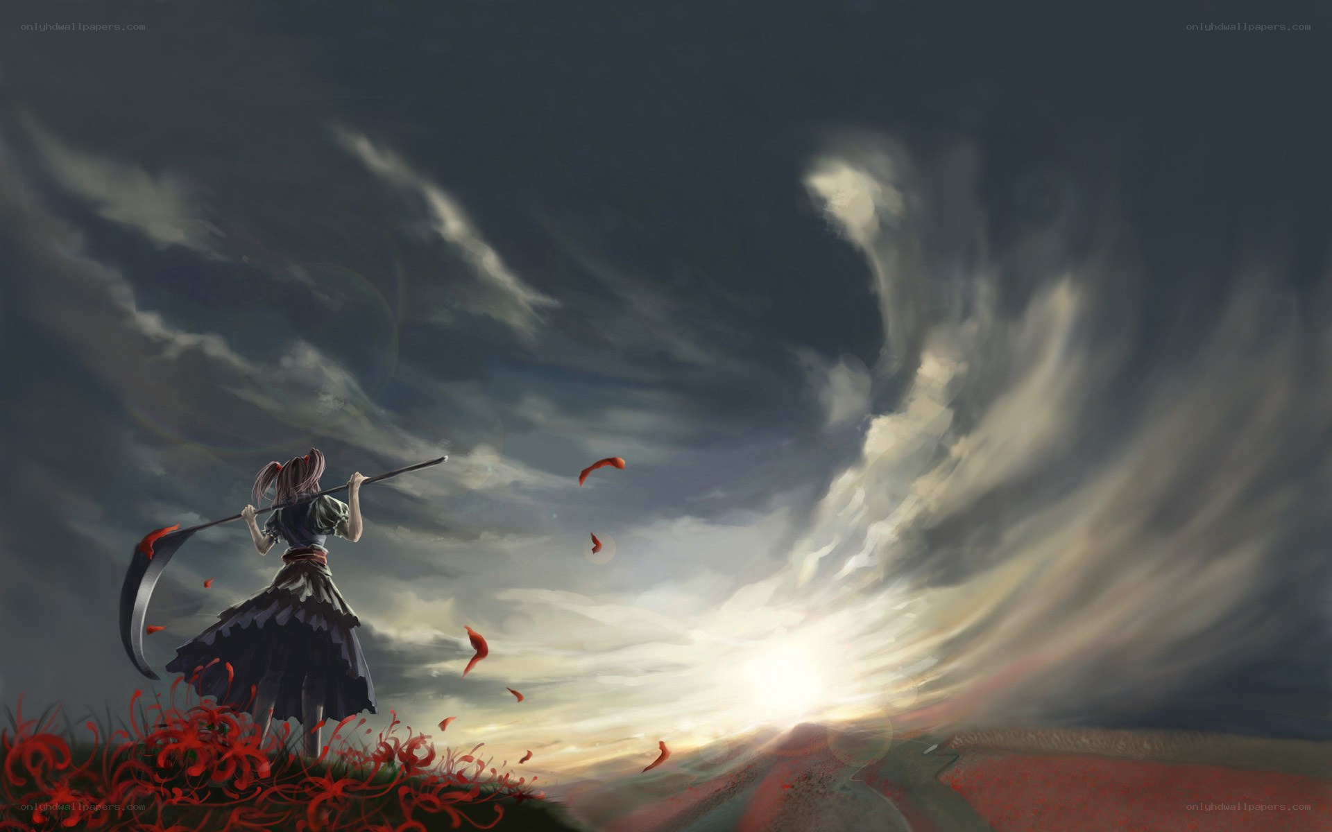 Reaper in a stormy field