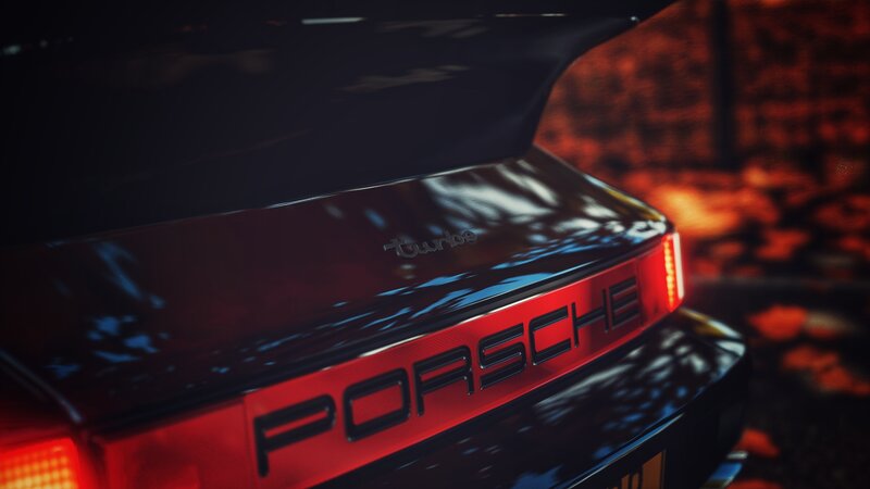 Rear of Black Porsche — Dramatic
