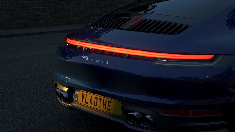 Rear of Blue Porsche — Dramatic
