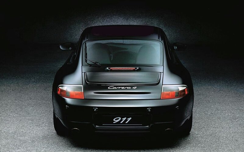 rear view of a black porsche