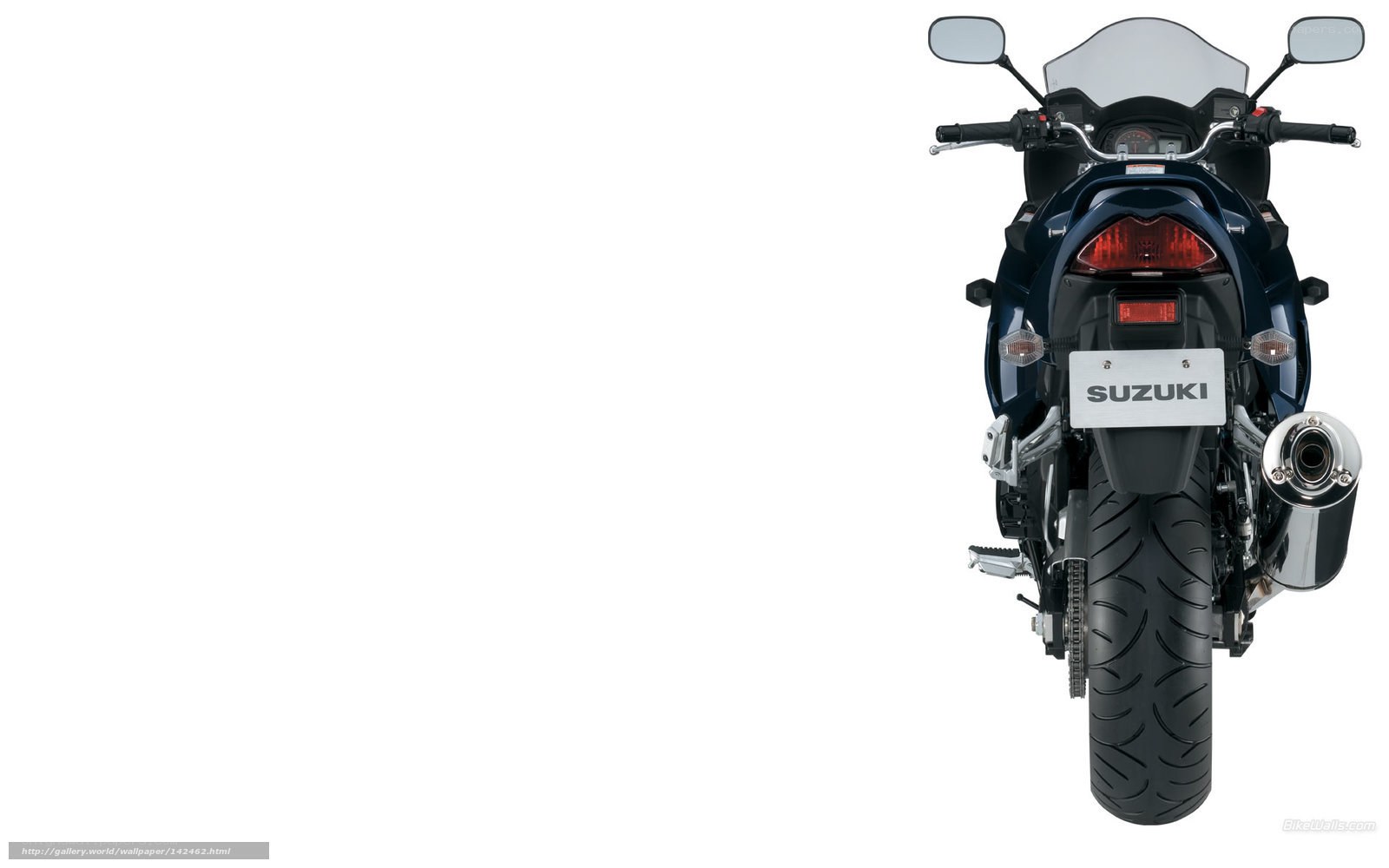 rear view of a blue Suzuki motorcycle