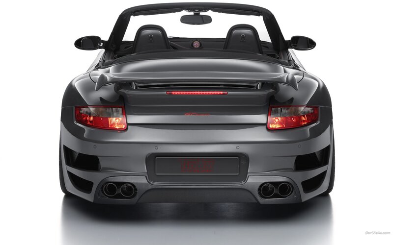 rear view of a gray convertible car