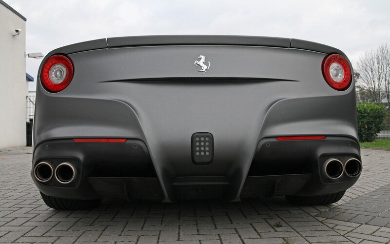 rear view of a gray Ferrari