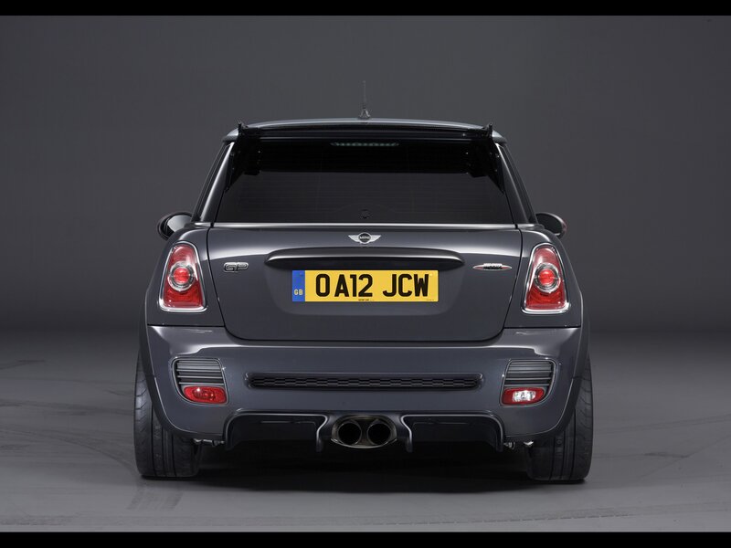 rear view of a gray mini cooper
