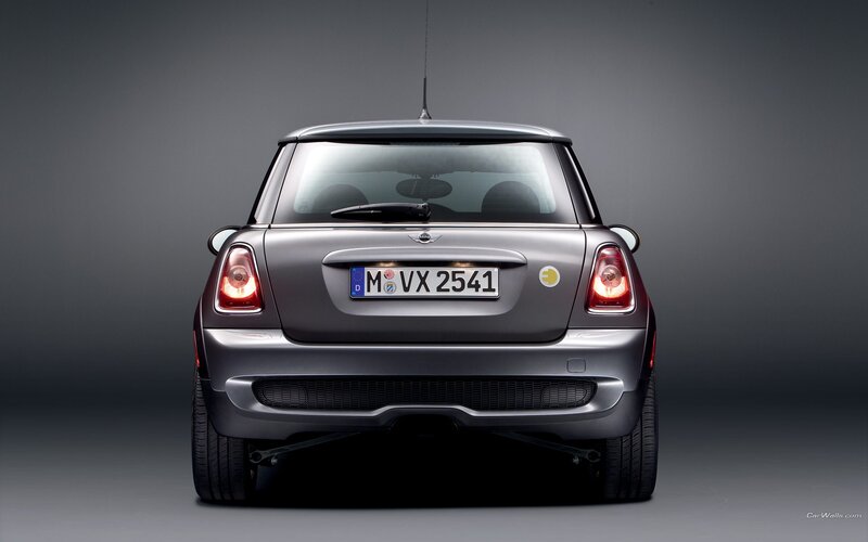 rear view of a silver mini cooper