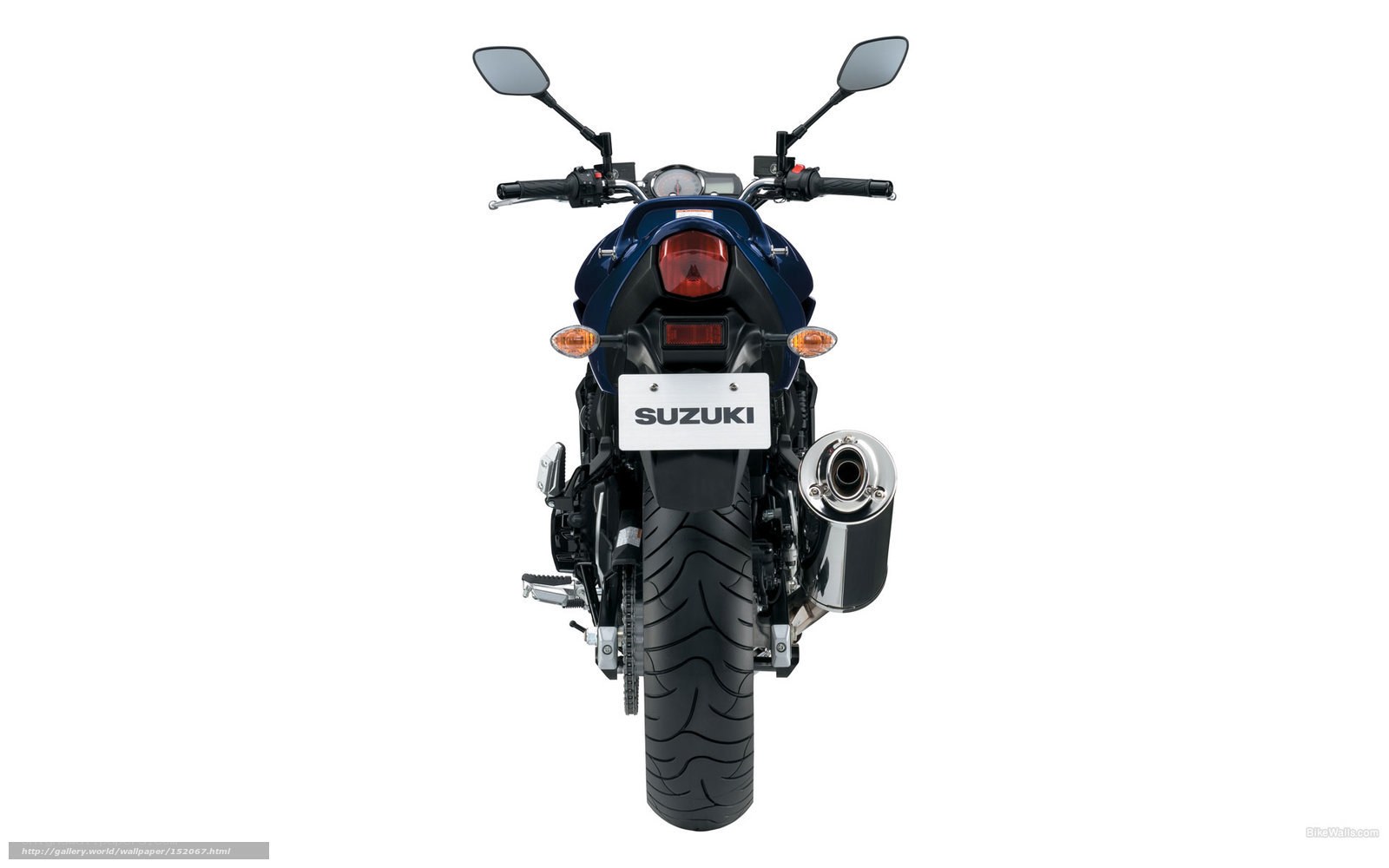 rear view of blue Suzuki motorcycle