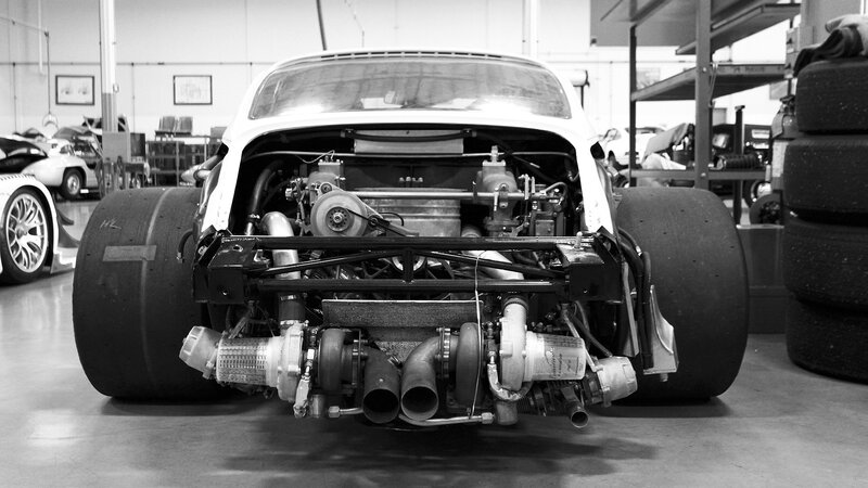 rear view of race car engine