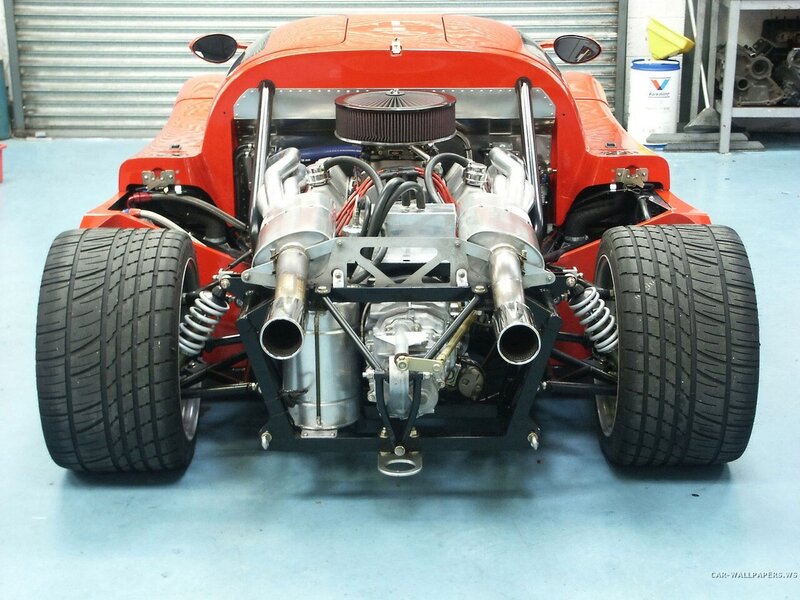 Rear View of Race Car — Red