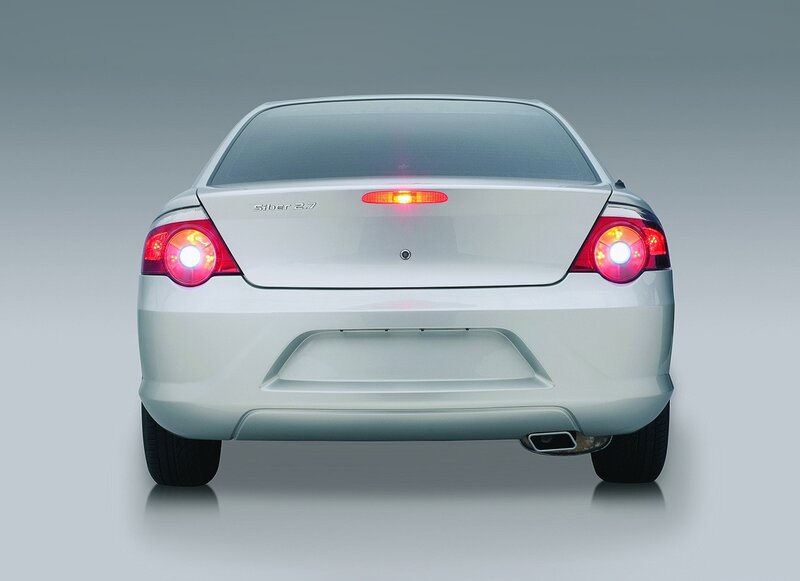 rear view of silver sedan