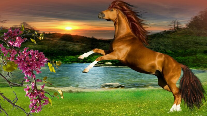Rearing Brown Horse — Green