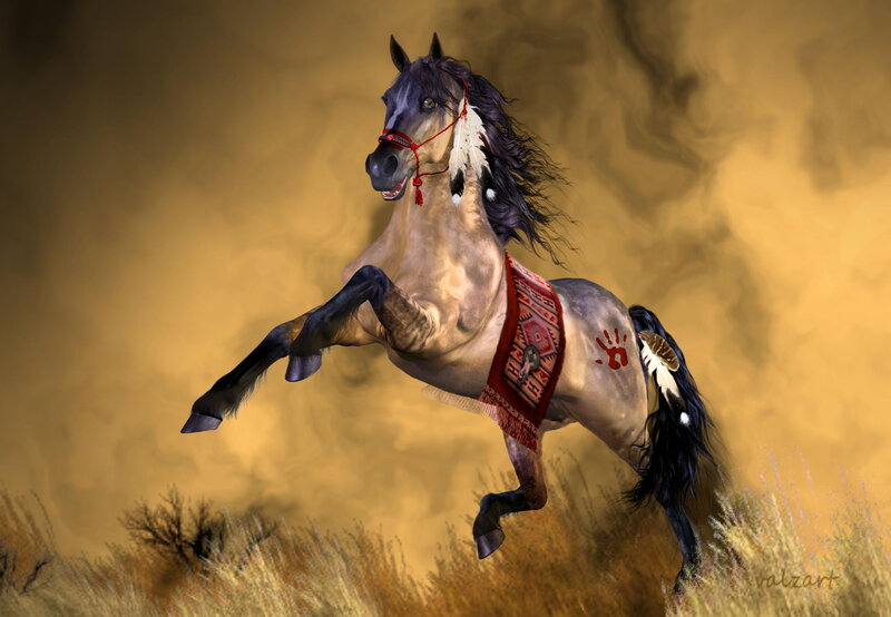 Rearing Horse with Feathers
