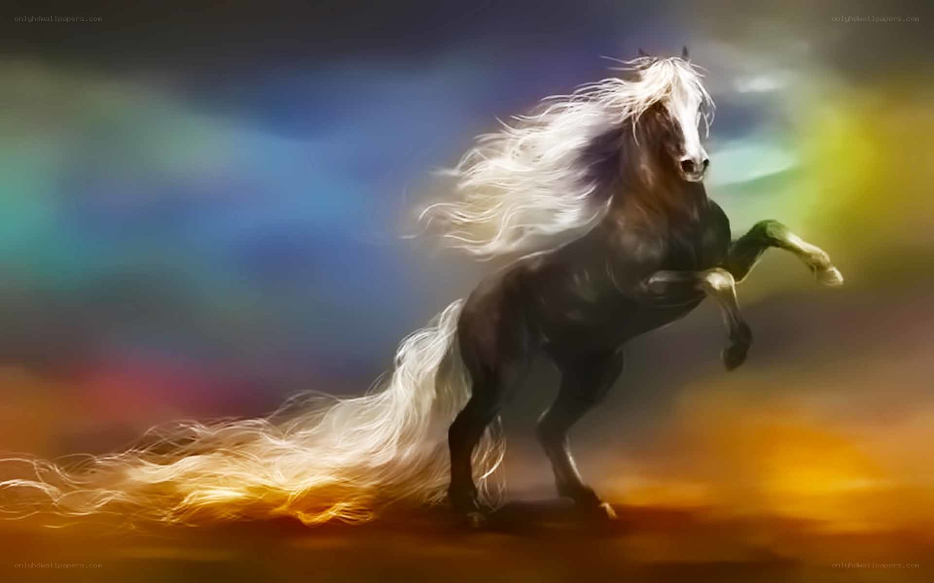 rearing horse with flowing mane
