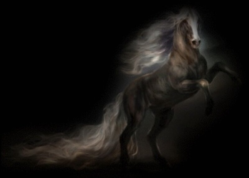 rearing horse with flowing mane