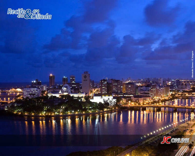 Recife at dusk with city lights