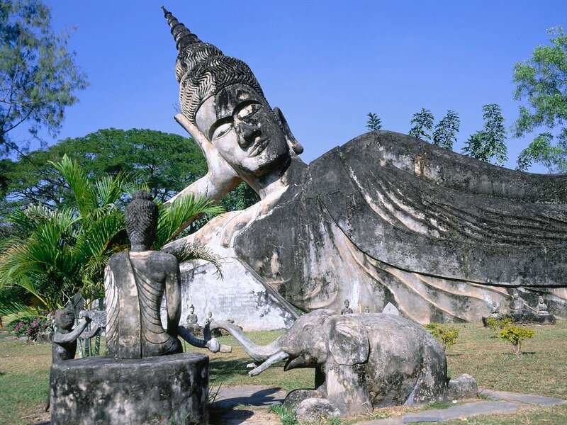 Reclining Buddha Statue — Blue, Serene, Afternoon, Photograph, Elephant Sculpture