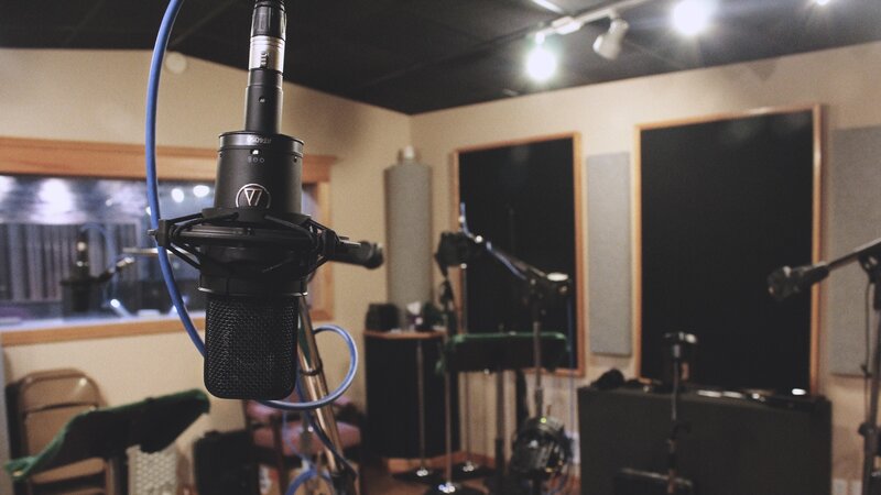 Recording studio with microphone