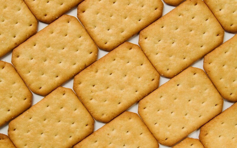 Rectangular crackers on white surface