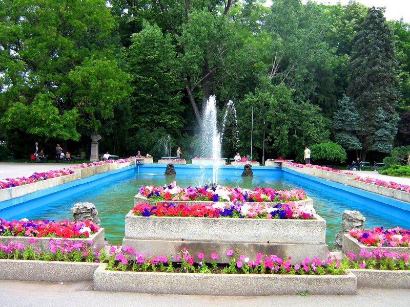 Rectangular Fountain with Flowers