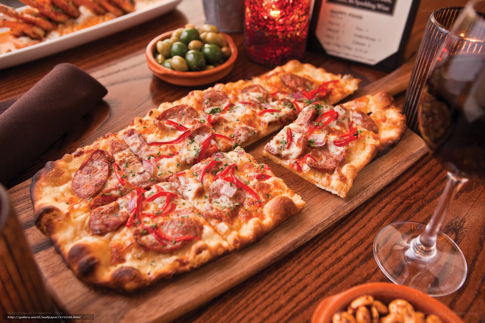 Rectangular pizza on wooden board