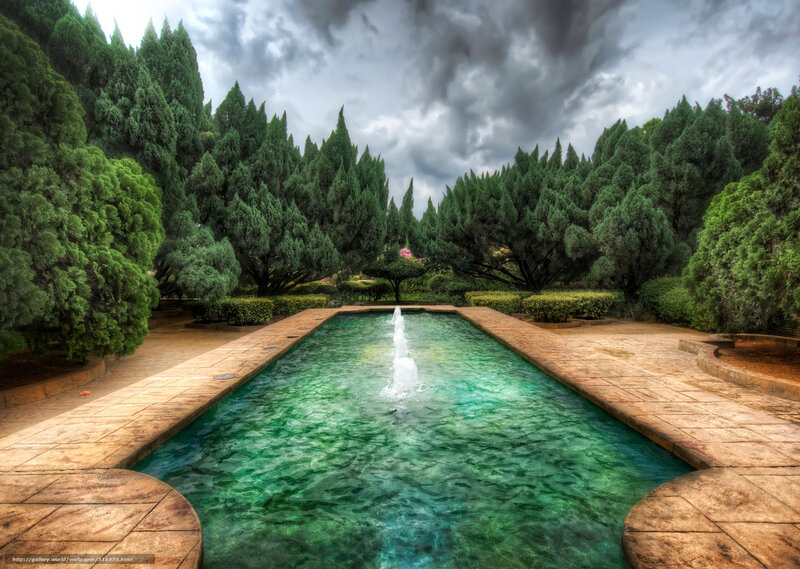 Rectangular Pool with Fountain — Green, Dramatic