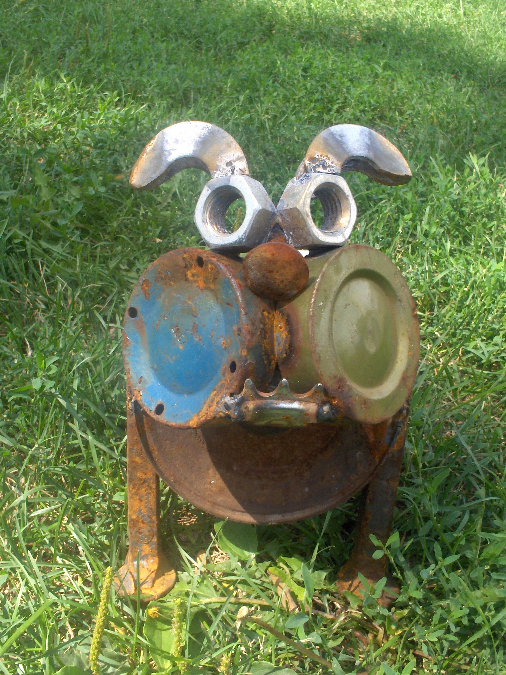 recycled metal dog sculpture