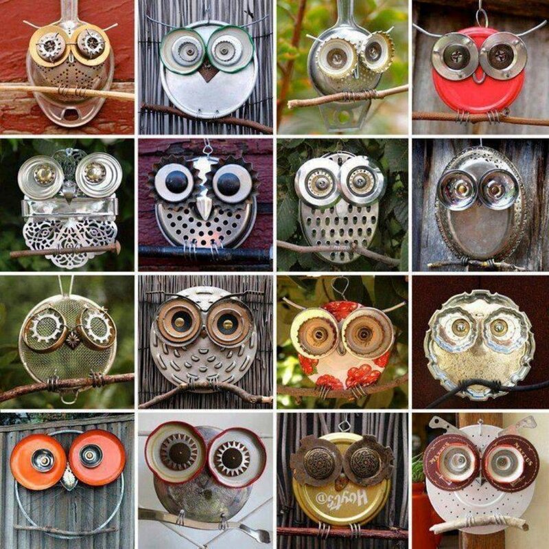 Recycled Metal Owl Sculptures