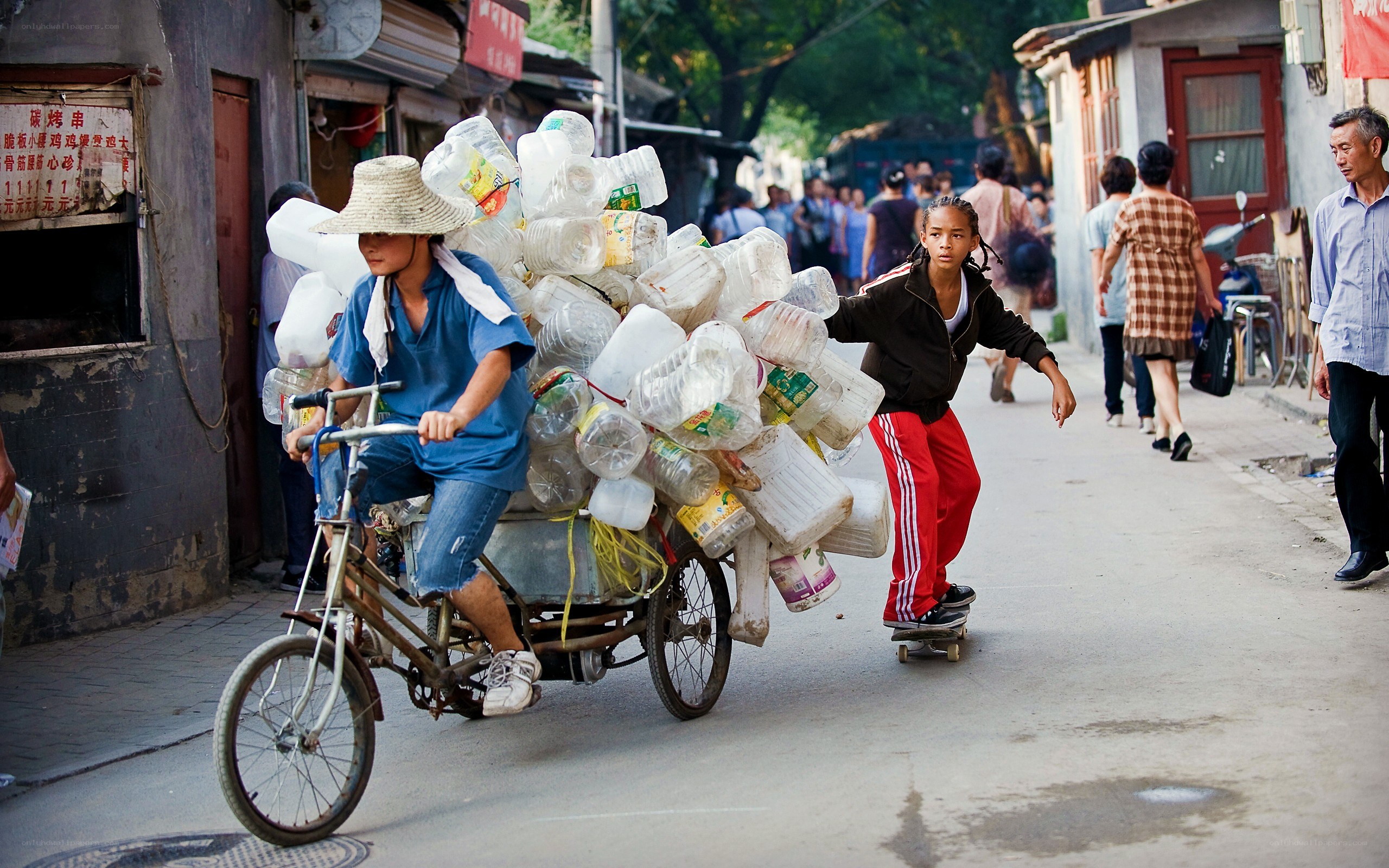 Recycling on a busy street