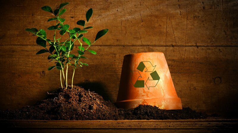 Recycling symbol on plant pot
