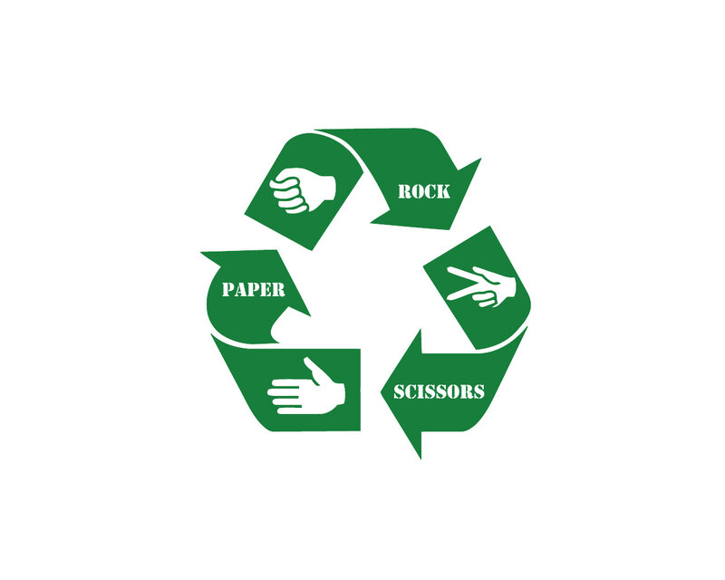 recycling symbol with rock paper scissors