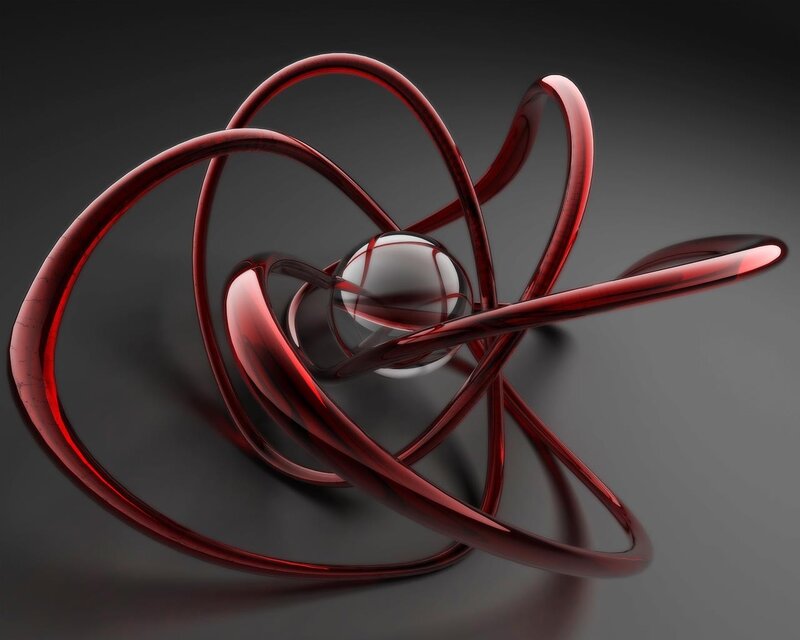 Red abstract atomic model