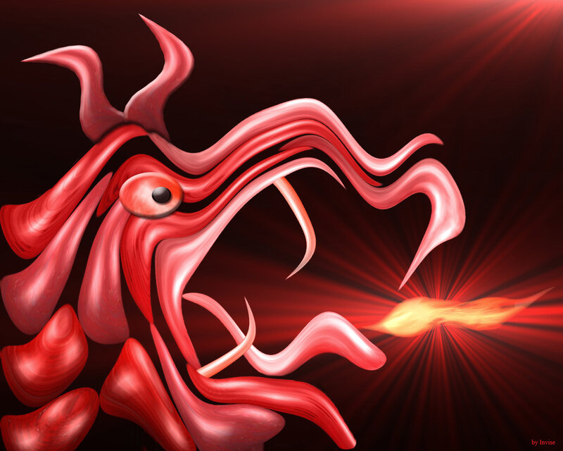 Red abstract creature with fire breath