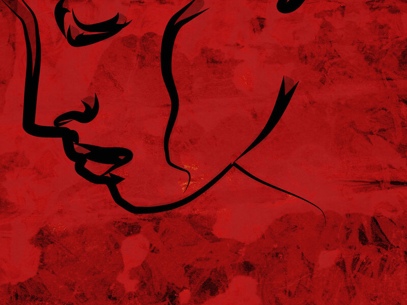 Red abstract face outline