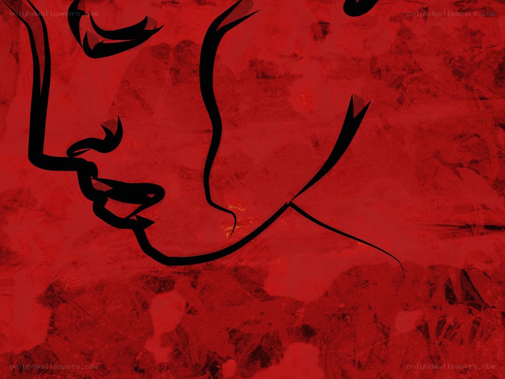 Red abstract face outline
