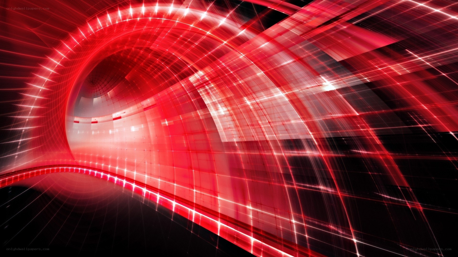 Red abstract light tunnel