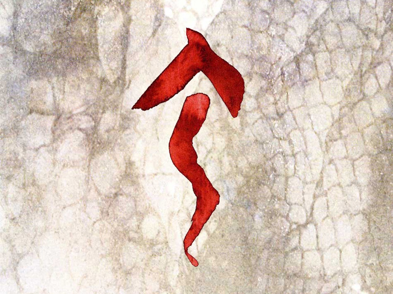 Red abstract shape on textured background