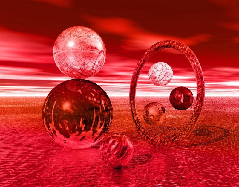 Red abstract spheres and ring