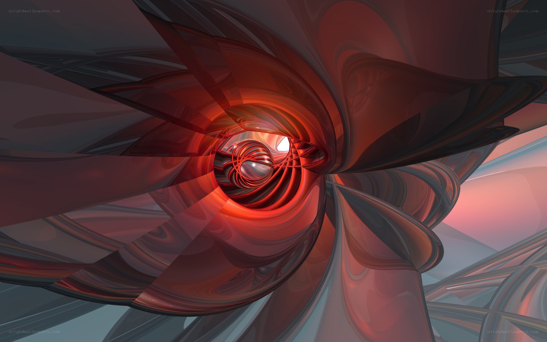 Red abstract spiral tunnel
