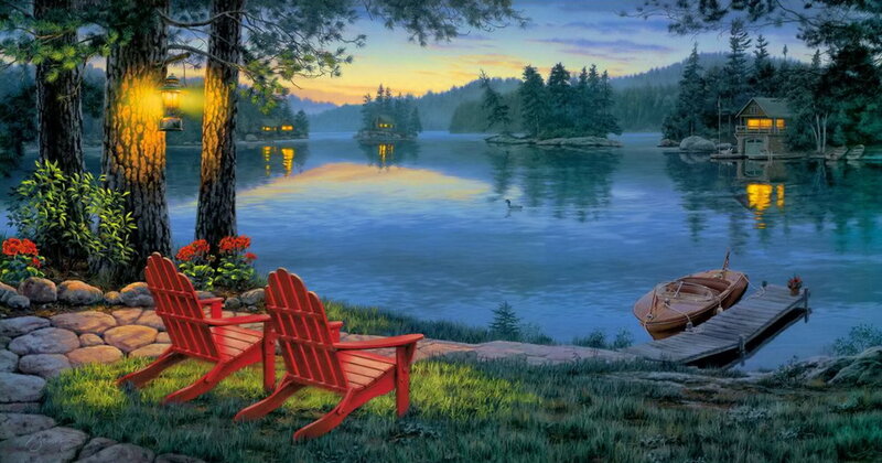 Red Adirondack Chairs — Blue