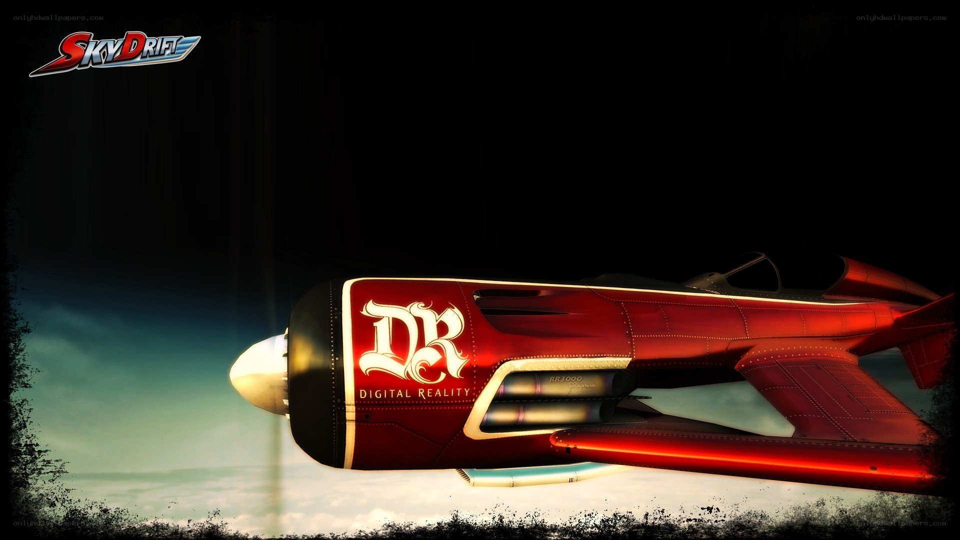 Red airplane in flight