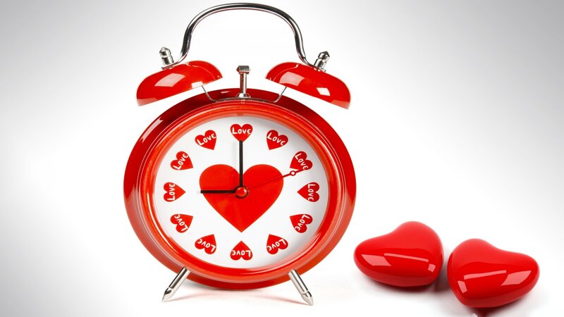 Red Alarm Clock with Hearts — Romantic, Photograph