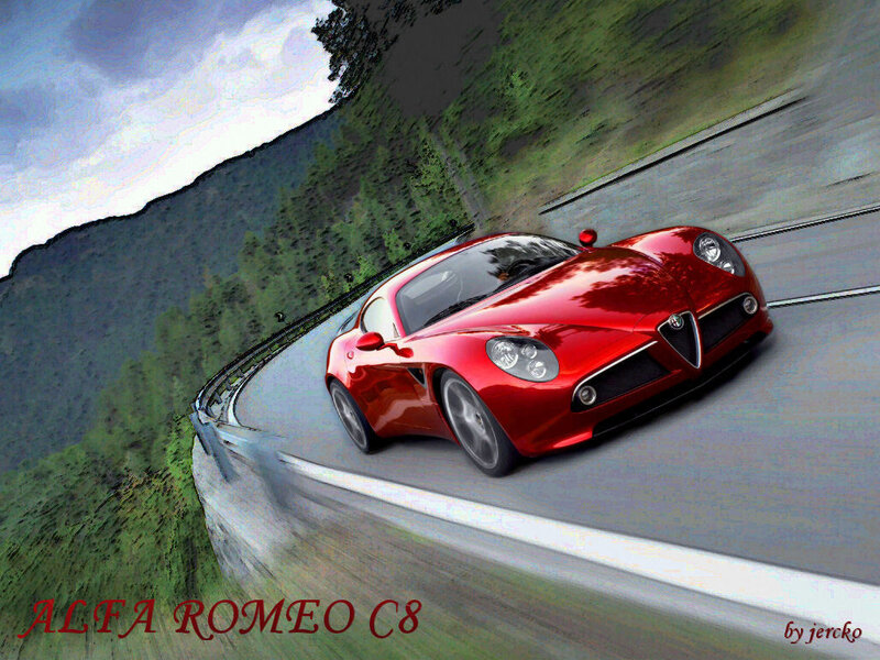 Red Alfa Romeo C8 on a winding road