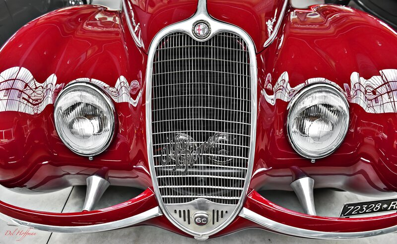 Red Alfa Romeo Car — Dramatic, Photograph, Headlights, Grille