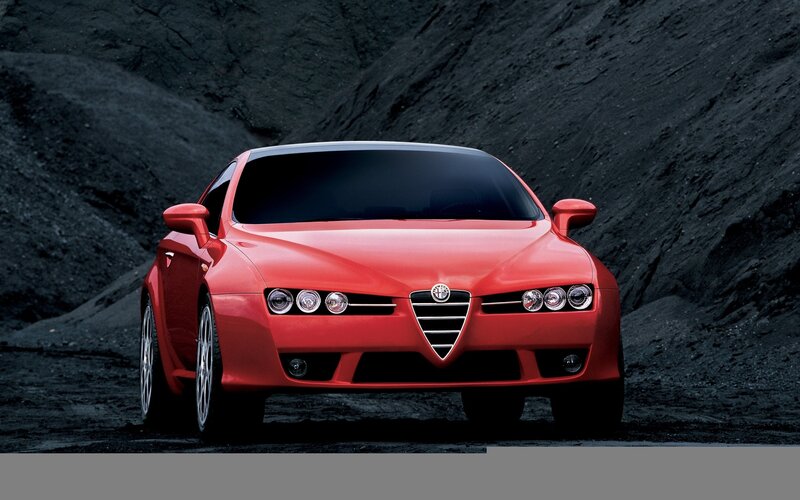 Red Alfa Romeo Car — Dramatic, Photograph, Rocky Terrain, Black