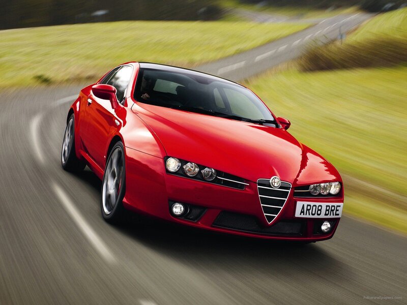 Red Alfa Romeo Car — Dynamic, Afternoon, Photograph, Road, Grass