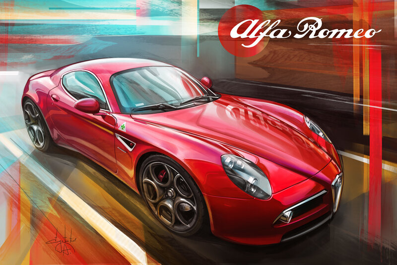 Red Alfa Romeo Car — Dynamic, Digital Art