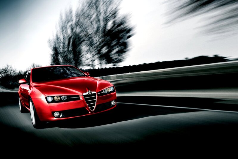 Red Alfa Romeo Car — Dynamic, Photograph, Road