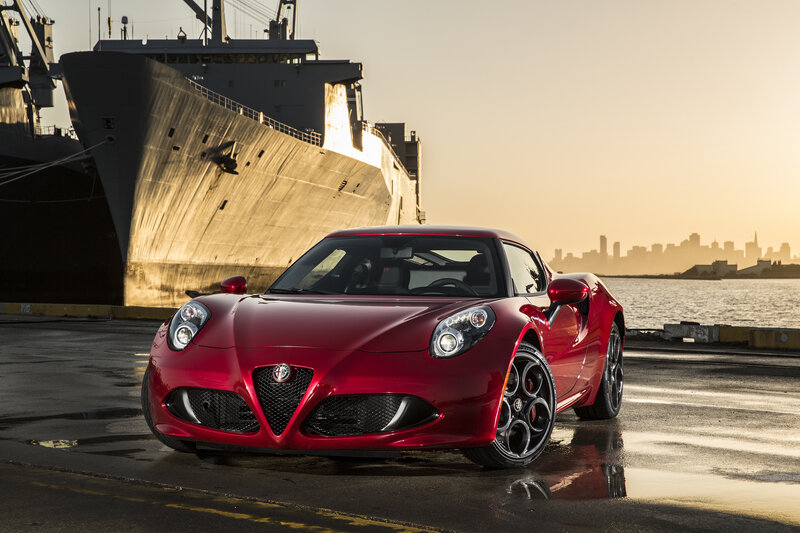 Red Alfa Romeo in port