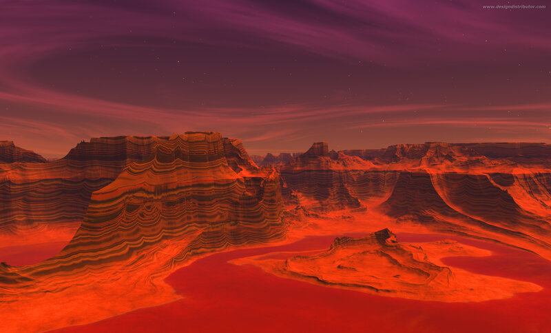 Red alien canyon landscape