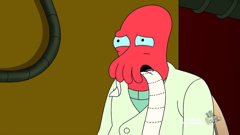 red alien character in lab coat